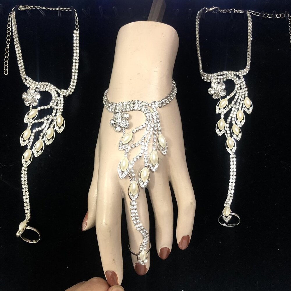 Rhinestone Ring Bracelets Lot Of 3 Silver Pearls Sold As Is
